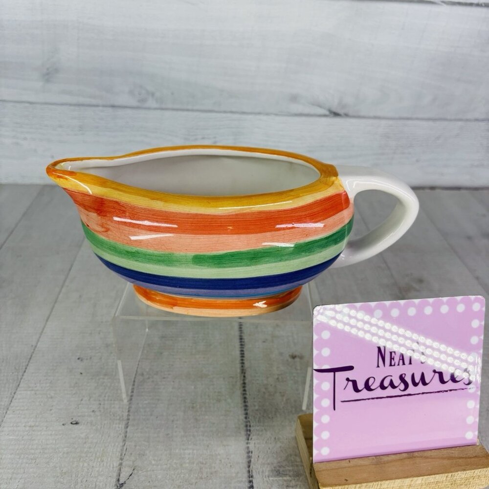 Tabletops RONDO Rainbow Muti Colors Circular Strokes Sauce Gravy Boat FLAW